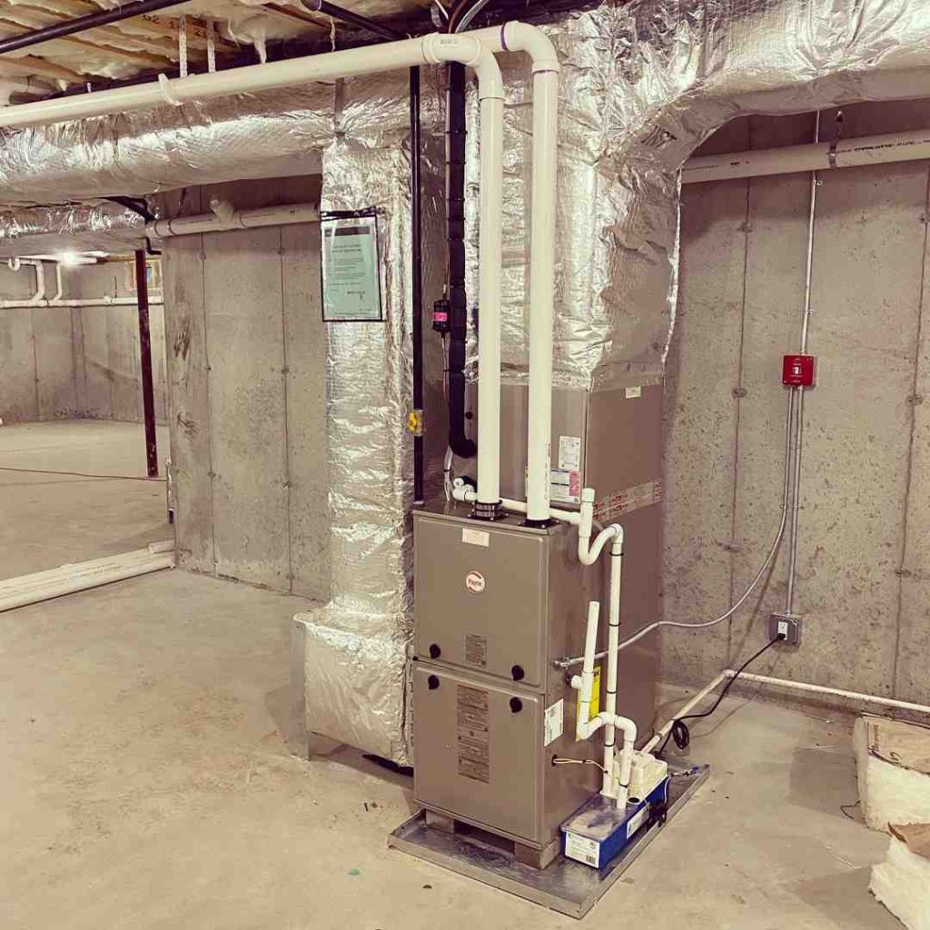 modern energy-efficient furnace installed in a Rhode Island basement