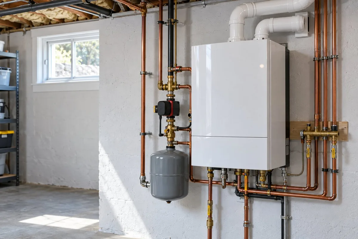Converting From Oil Heat in Rhode Island: Gas vs. Heat Pump Costs 1 High-efficiency wall-hung gas boiler after an oil to gas conversion